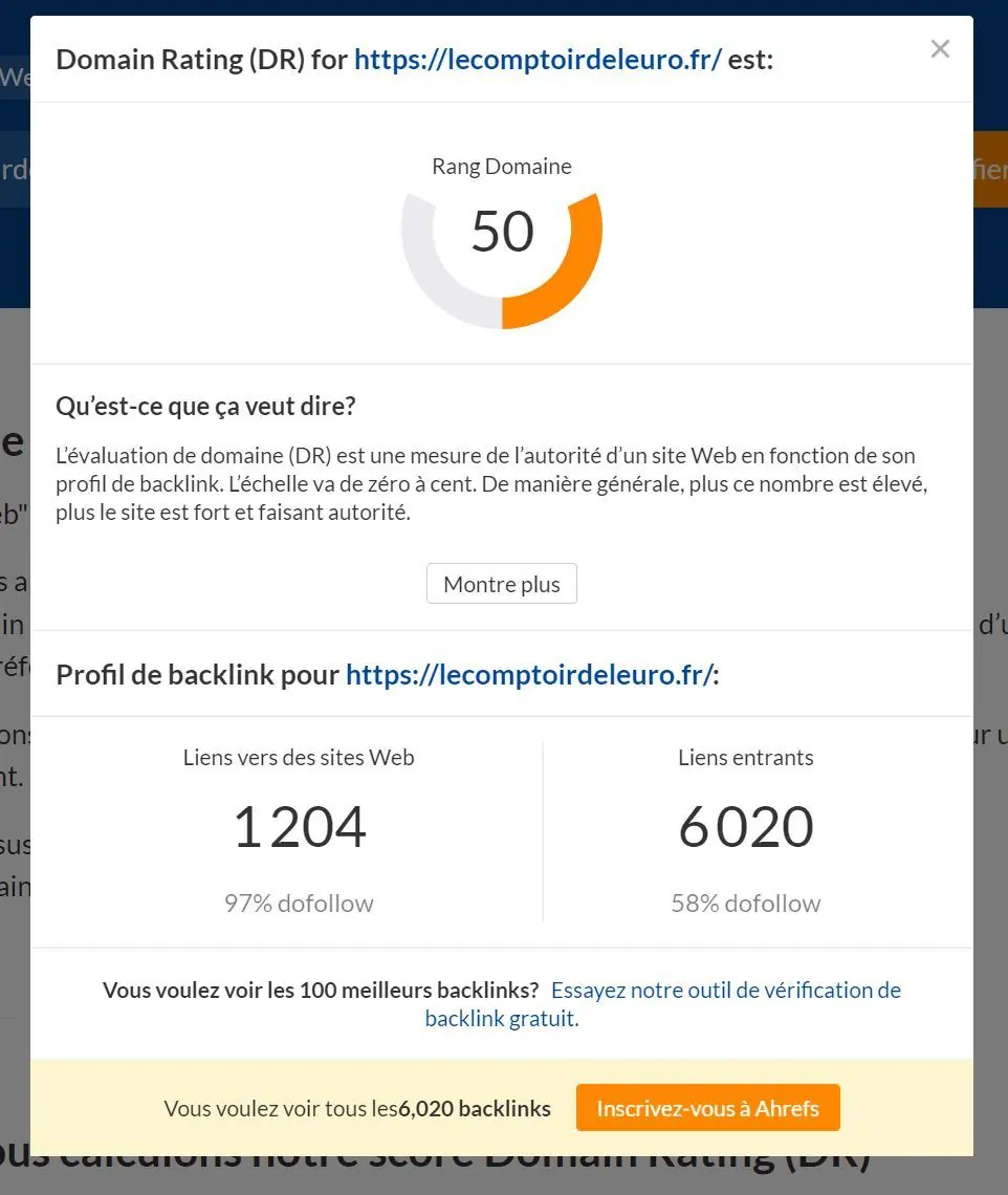 lecomptoirdeleuro.fr : capture après intervention (Ahrefs, 26 juillet 2022)