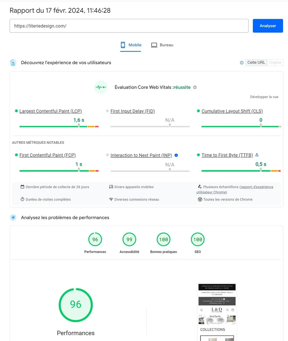 literiedesign.com : capture après intervention (PageSpeed, 17 fév. 2024)