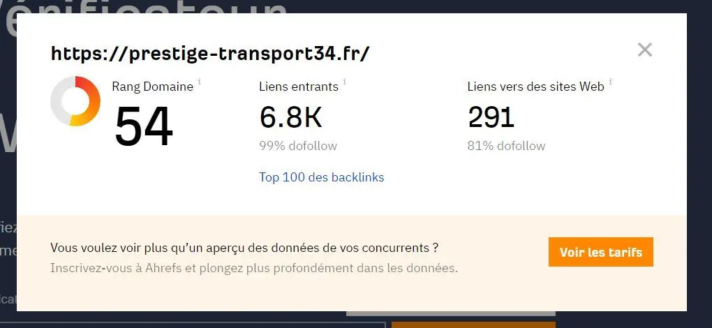 prestige-transport34.fr : capture après intervention (Ahrefs, 4 août 2023)