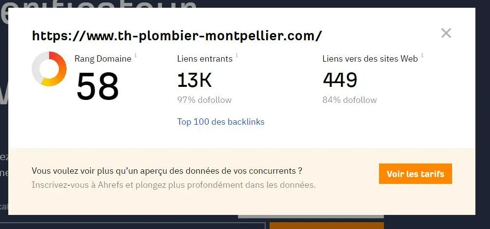 th-plombier-montpellier.com : capture après intervention (Ahrefs, 4 août 2023)