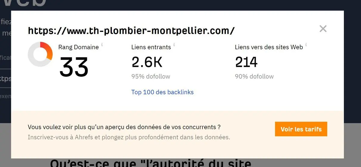 th-plombier-montpellier.com : capture avant intervention (Ahrefs, 5 mai 2023)