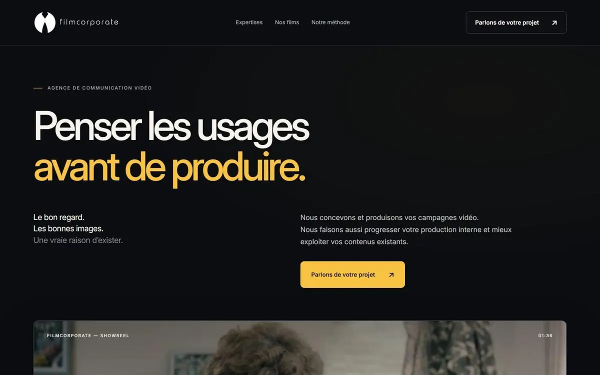 Page d’accueil de filmcorporate.fr en octobre 2026