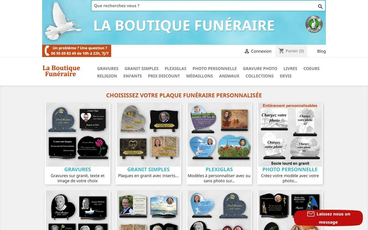 Page d’accueil de laboutiquefuneraire.com en octobre 2026