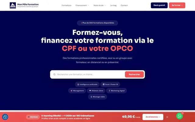 Page d’accueil de monpoleformation.fr