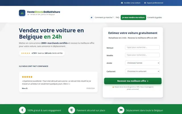 Page d’accueil de ventedirectedemavoiture.be